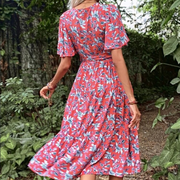 Boho floral ruffle hem belted dress - Picture 9 of 14